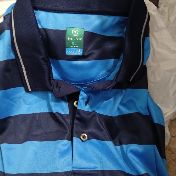 Pro Tour XL Mens Golf Polo Shirt Blue Navy Striped Coolplay Athletic - Picture 1 of 7